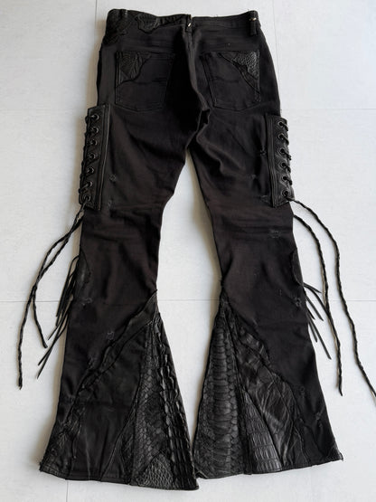 Shohei Takamiya Lace-up Leather Flared Denim