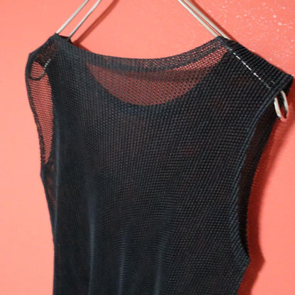 PLEATS PLEASE Black Sheer Mesh Pleated Tank Top Size 3