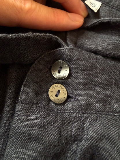 DOLCE & GABBANA 00s Linen Fly Front Shirt Navy Size 40