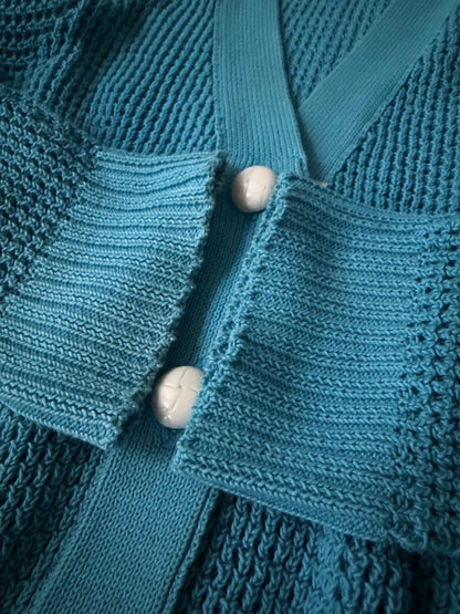 sacai luck SS14 Waffle Cardigan Drawstring Hem Blue Size 2