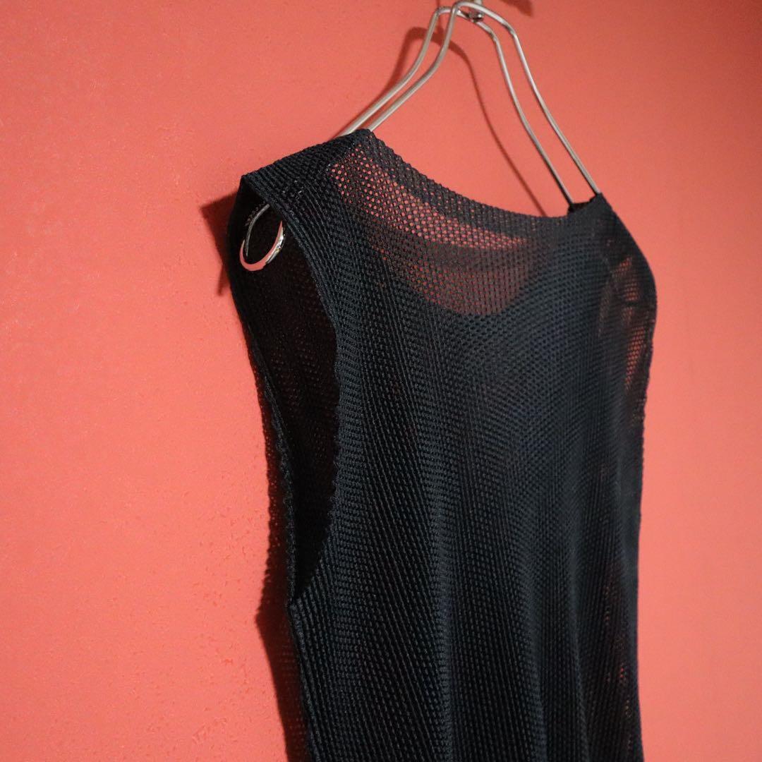 PLEATS PLEASE Black Sheer Mesh Pleated Tank Top Size 3