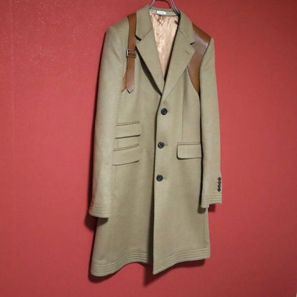 Alexander McQUEEN Leather Trim Camel Hair Long Coat Size 48