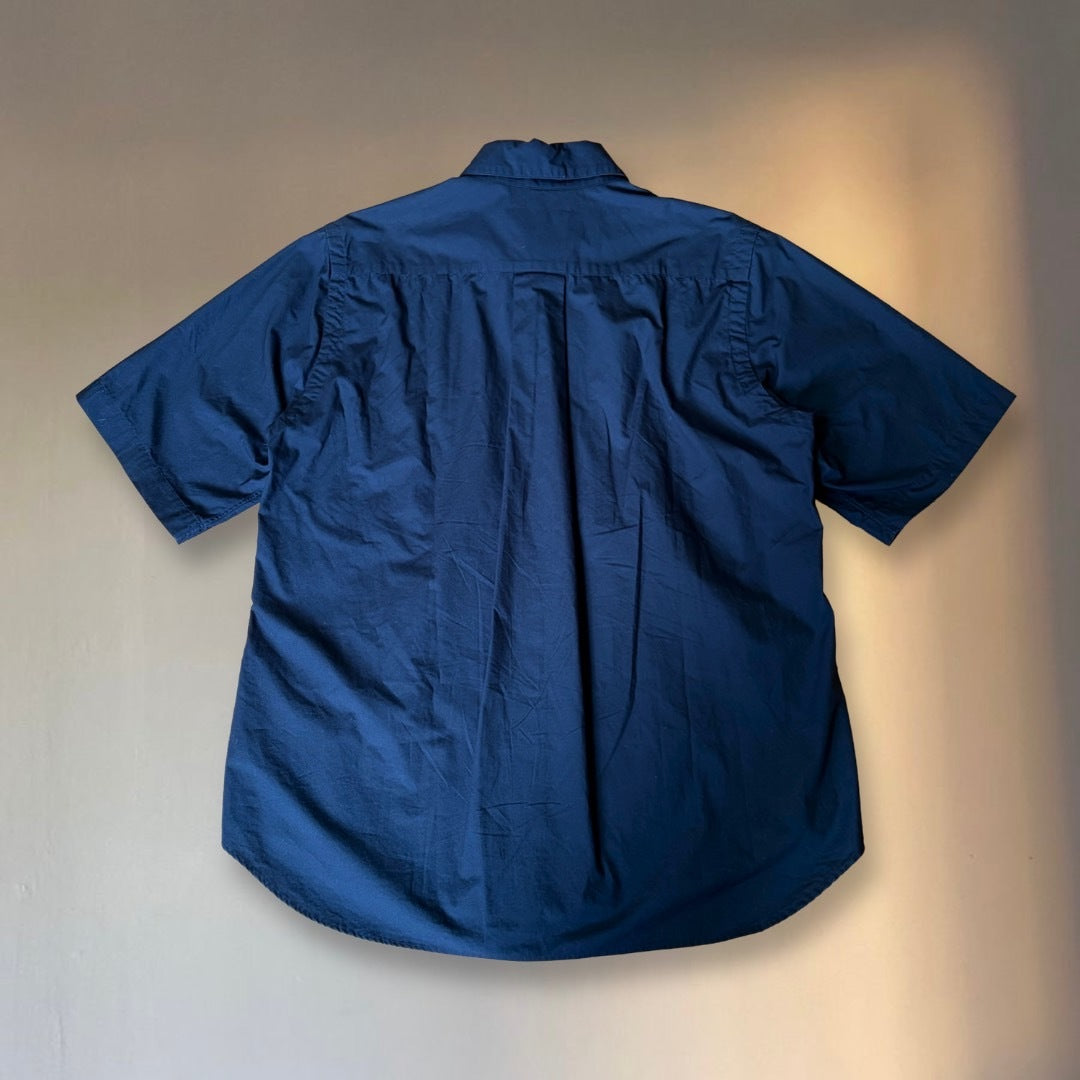 sacai SS18 Cotton Smocked Short-Sleeve Shirt Navy Size L