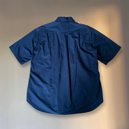 sacai SS18 Cotton Smocked Short-Sleeve Shirt Navy Size L