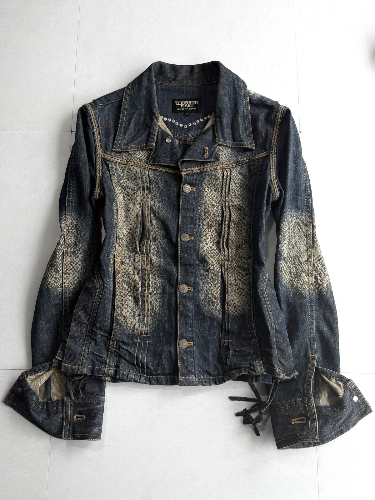 TORNADO MART Python Texture Flare Denim Jacket Size M