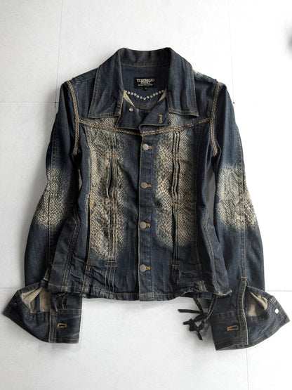 TORNADO MART Python Texture Flare Denim Jacket Size M