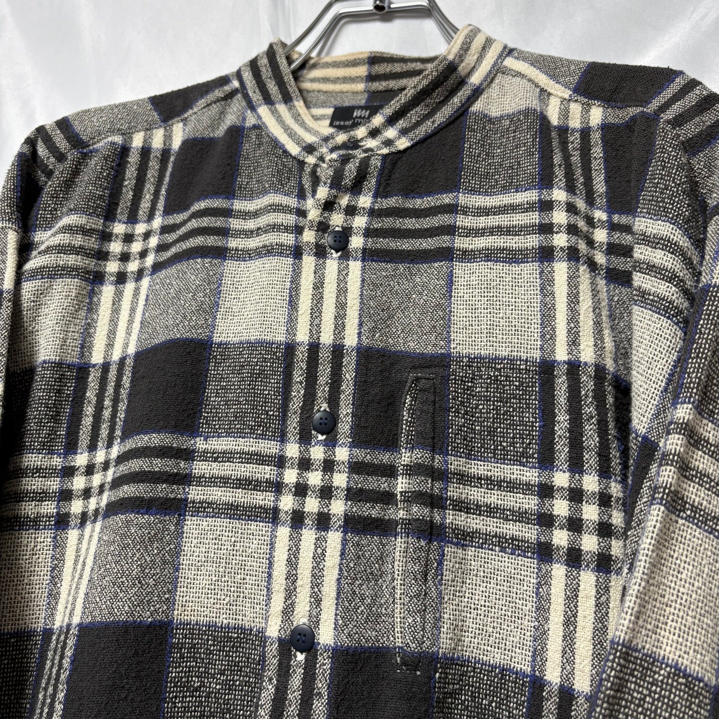 ISSEY MIYAKE 90s Cotton Check Band Collar Shirt Size L