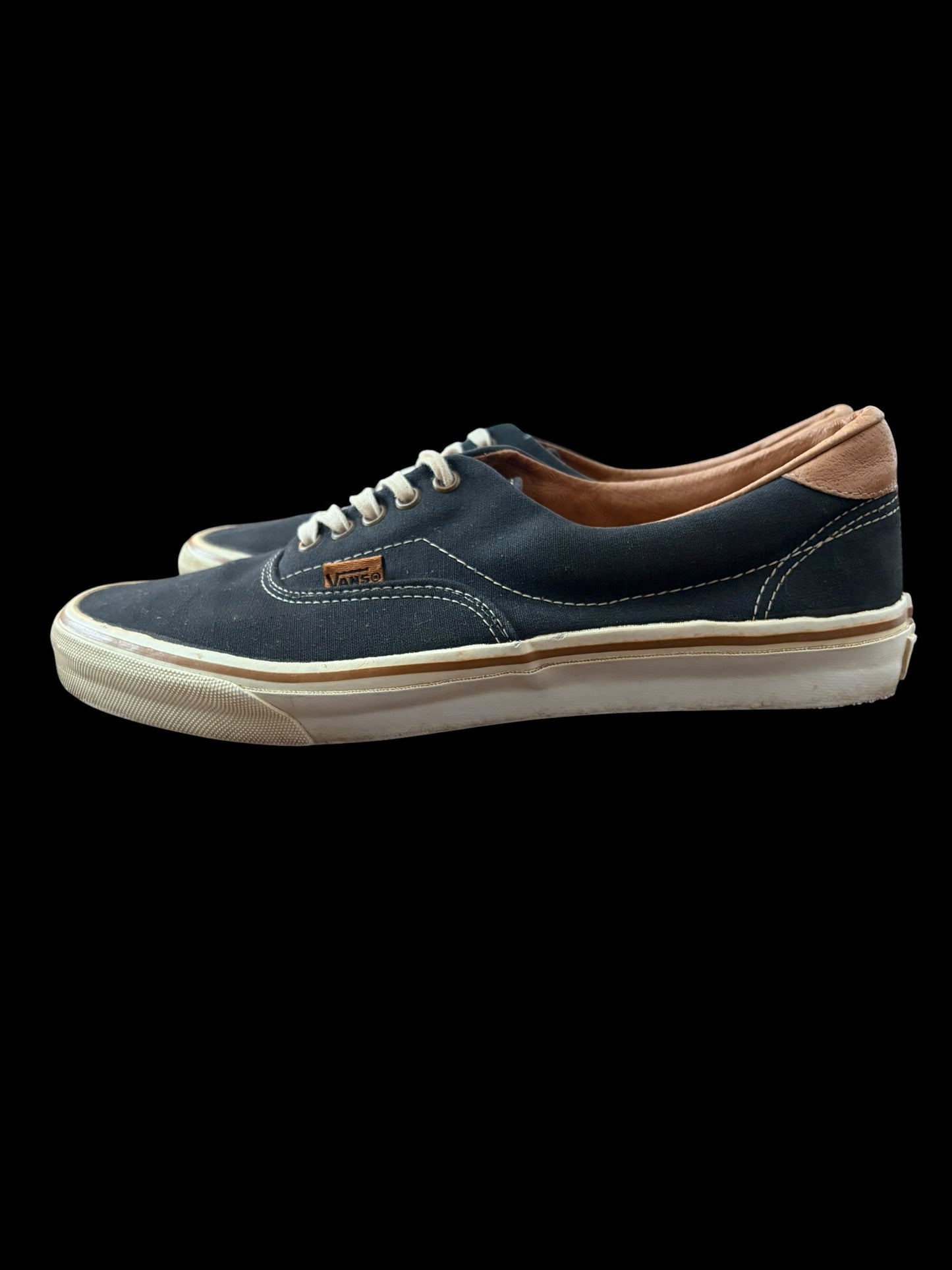 tone 80s Vans Era Style Black Beige Leather 2Tone