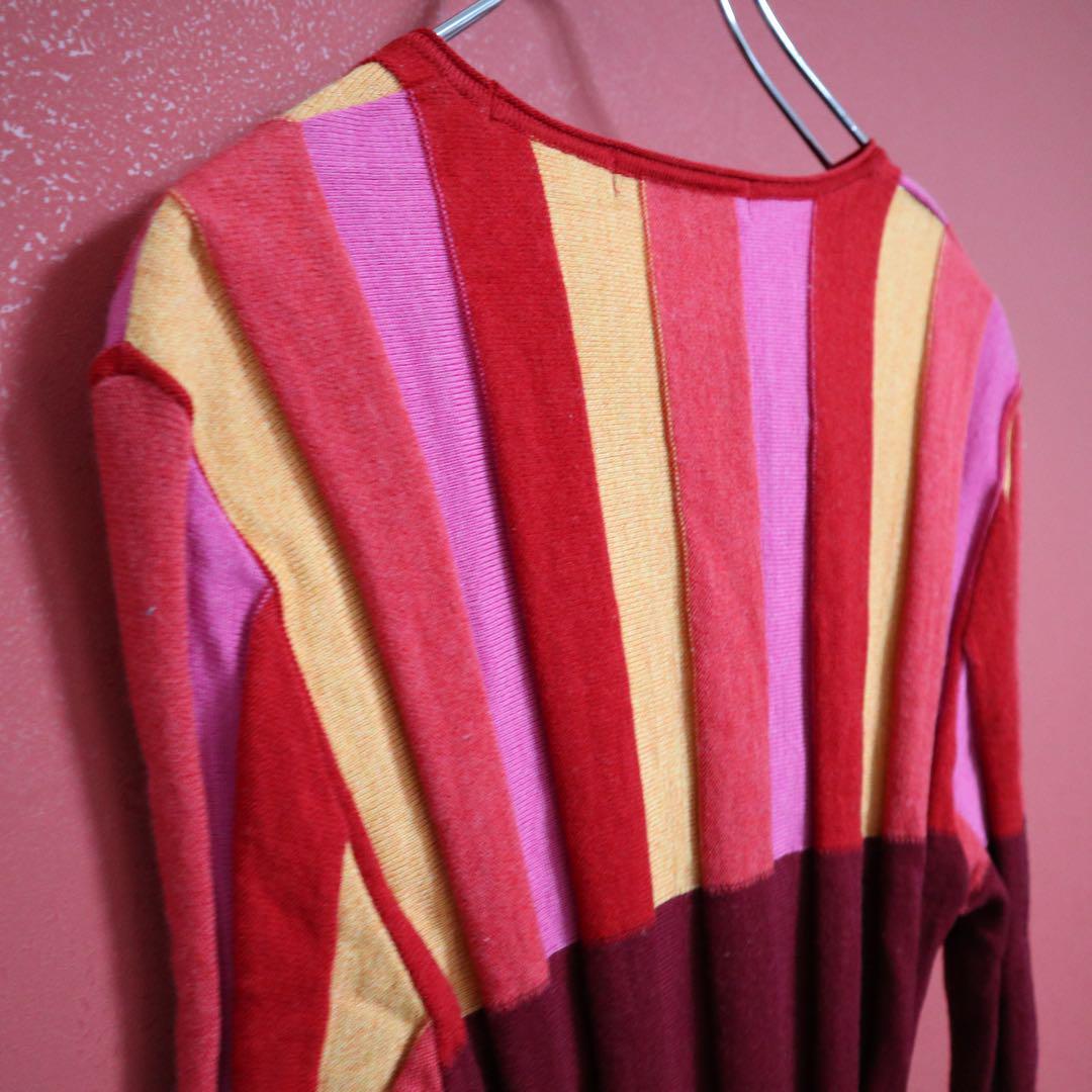 Issey Miyake Red Accent Stripe 3D Wool Knit Size 2
