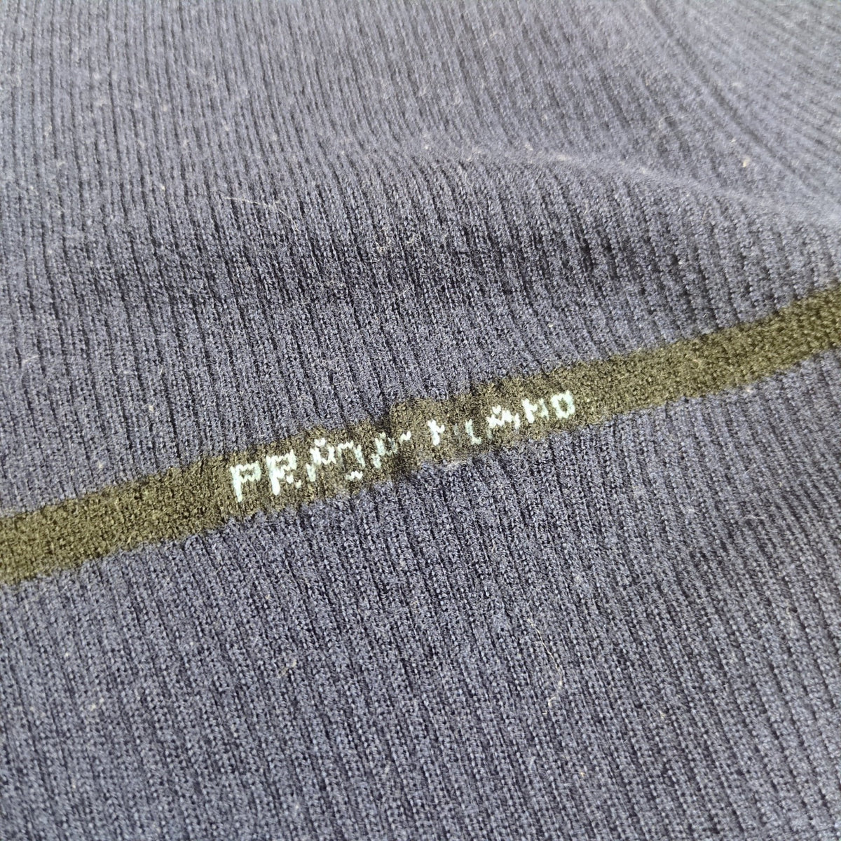 PRADA Navy Logo Line Crew Neck Wool Knit Size 40