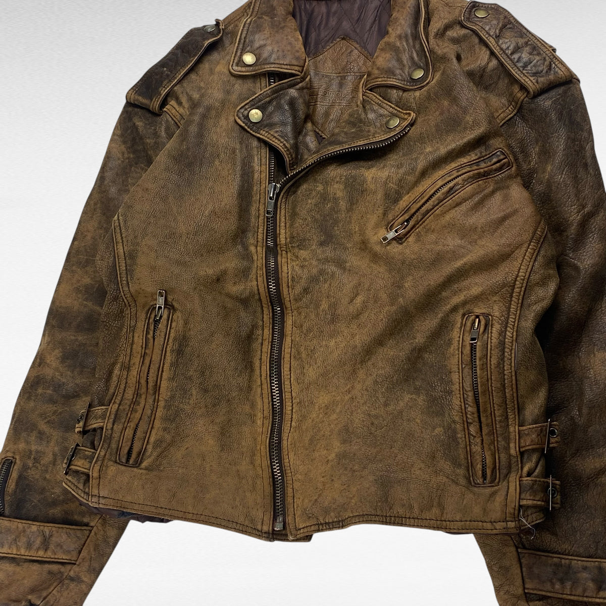ROUNDTREE 90s Leather Jacket Brown Size M