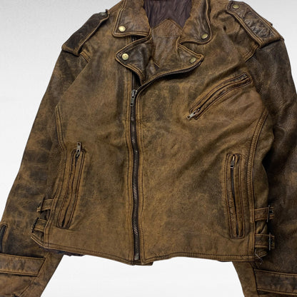 ROUNDTREE 90s Leather Jacket Brown Size M
