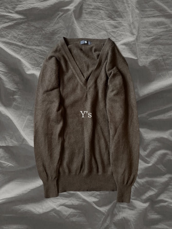 Y's AW00 Cashmere Deep V-Neck Sweater Brown