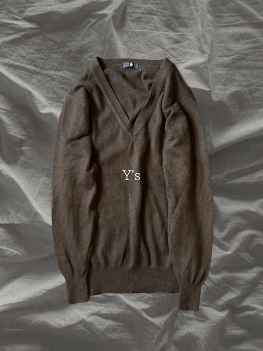 Y's AW00 Cashmere Deep V-Neck Sweater Brown