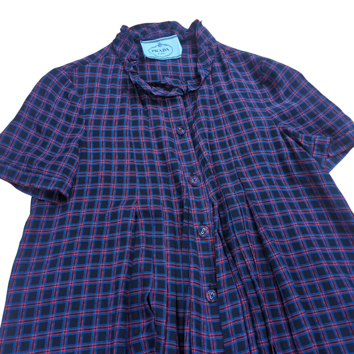 PRADA Check Pattern Frill Silk Shirt Dress Multi Size 42