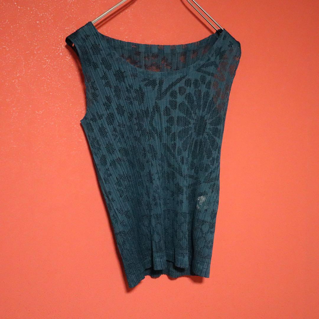 Vintage PLEATS PLEASE Sheer Pleated Patterned Tank Size 3