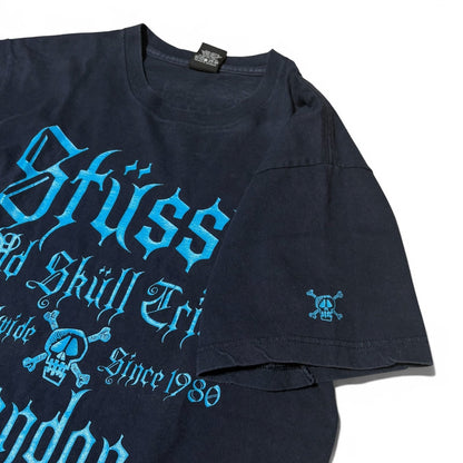 Stussy London Chapter Skull Gothic Navy Blue T-Shirt Size M