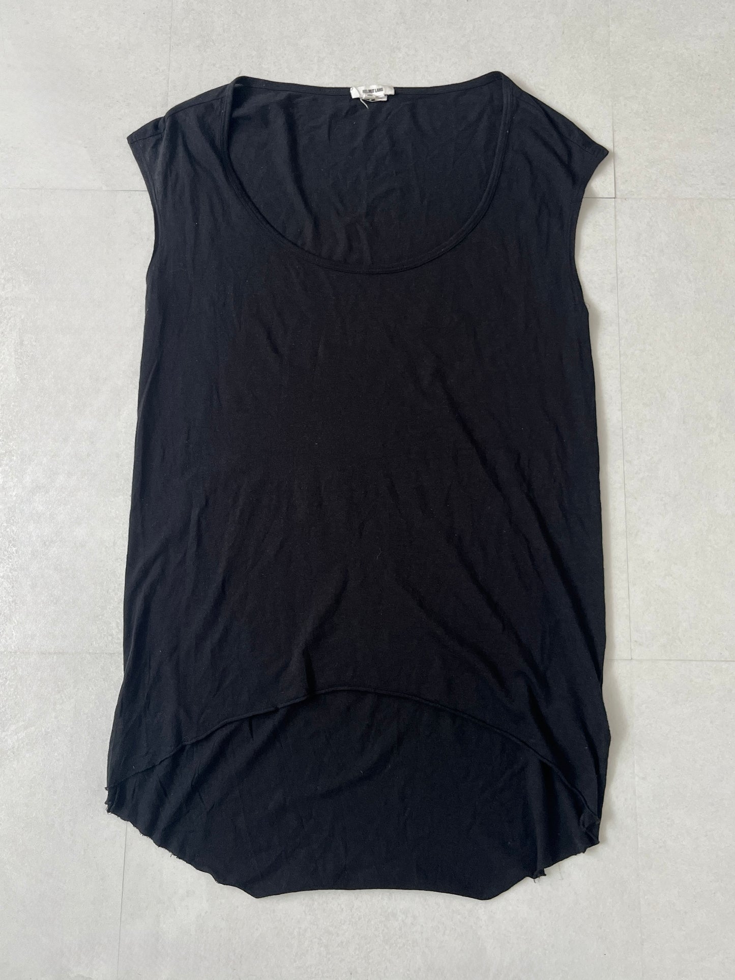 Helmut Lang Black Cotton Rayon Asymmetric Tank Top Size P