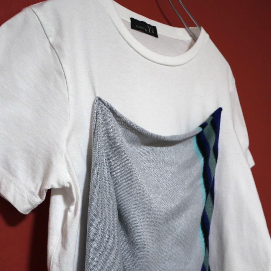 RISMAT by Y's White Knit Docking Asymmetrical T-Shirt Size 2