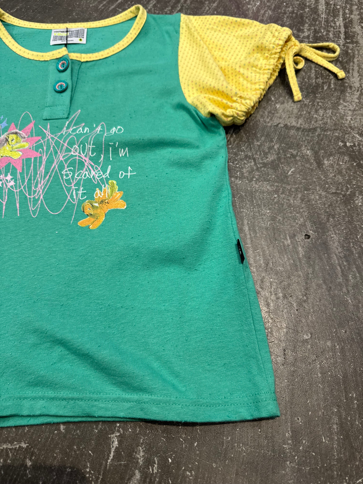 Motka puff henley tee x YOUTH BATH x Motka Green Puff Henley T-Shirt Size S