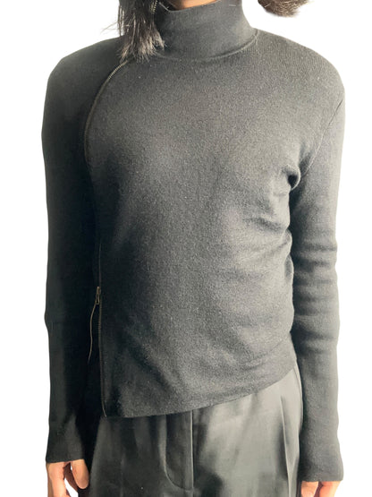 Jean Paul Gaultier Curved Diagonal Zip Knit Sweater Size S