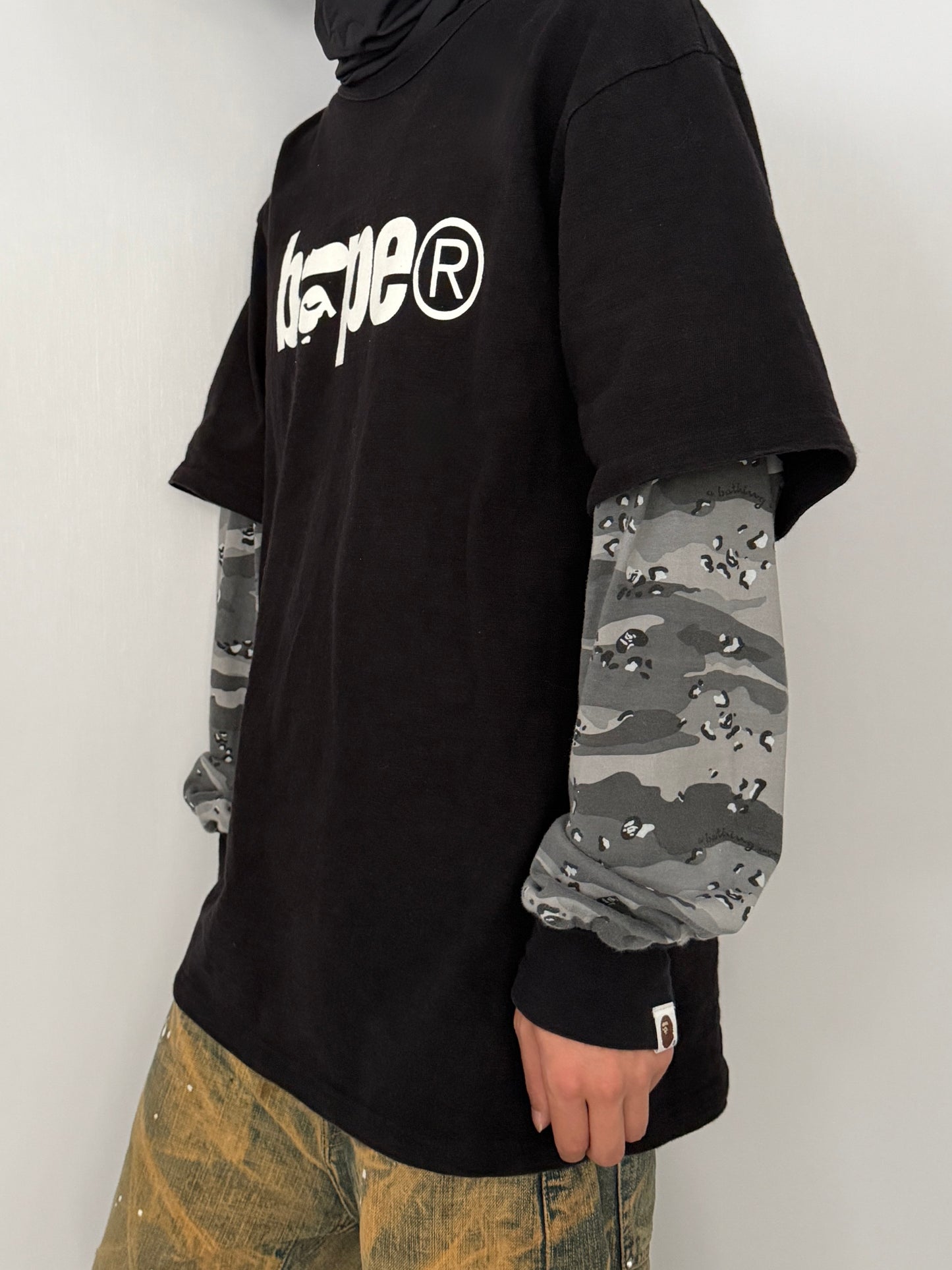 Bape Multi Camo Layered Long Sleeve Shirt Size XL