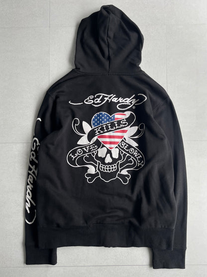 Ed Hardy Black Skull Zip Hoodie Size XL