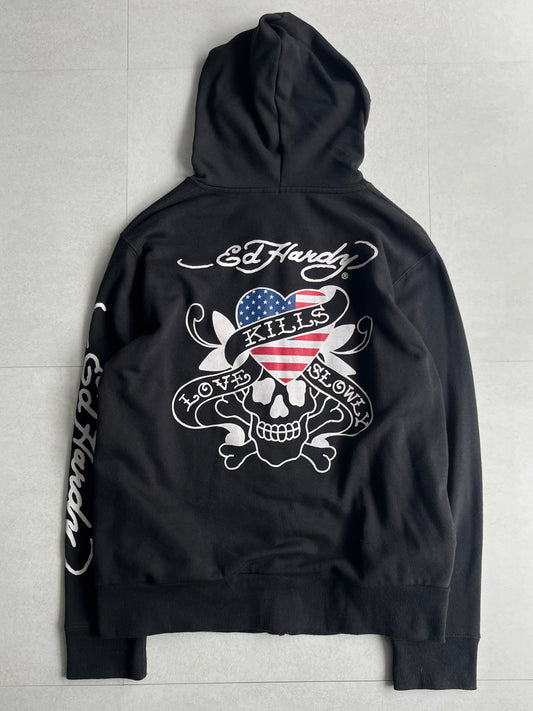 Ed Hardy Black Skull Zip Hoodie Size XL