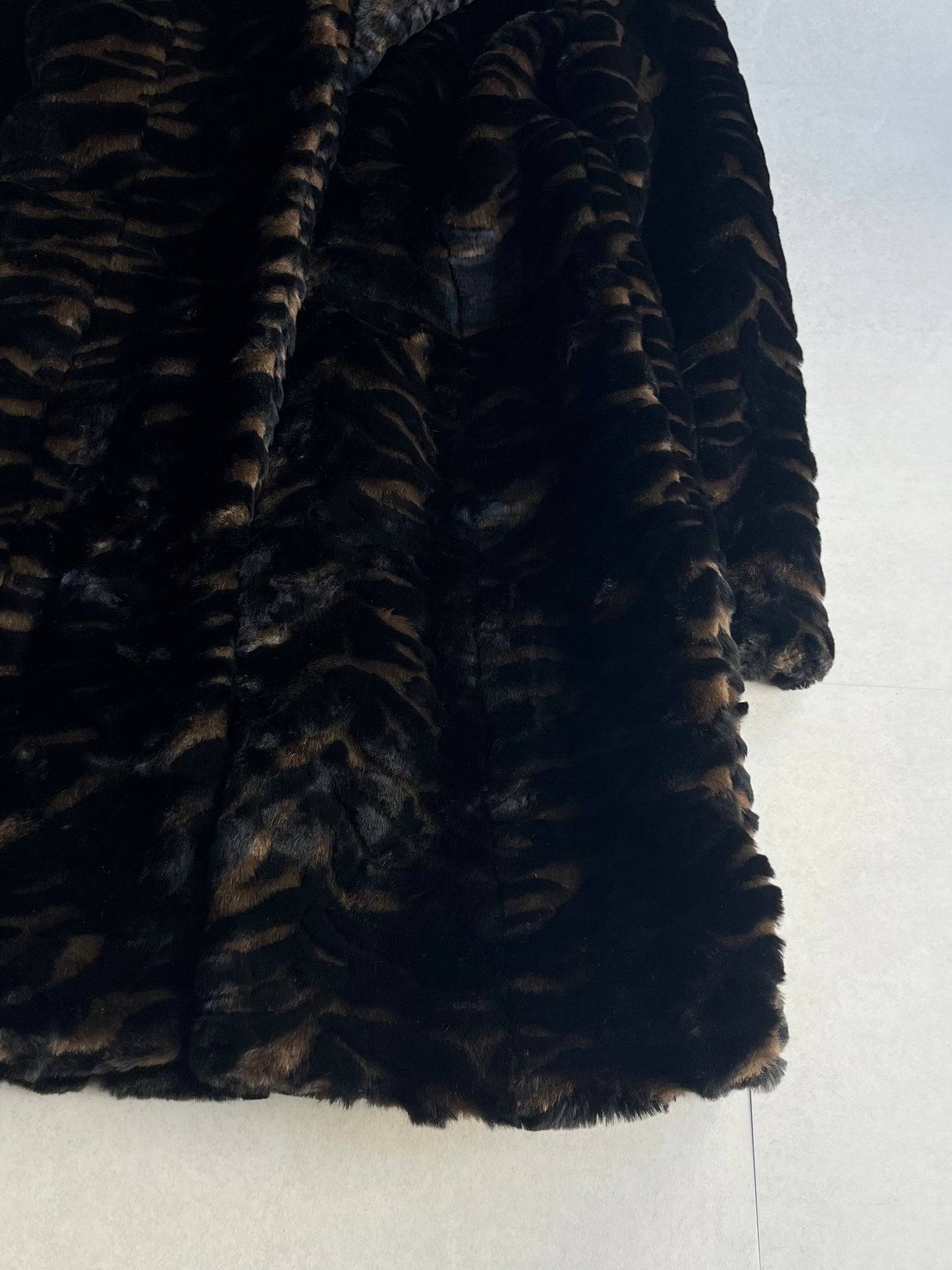 DKNY Fur Long Wool Blend Coat Multi Size S