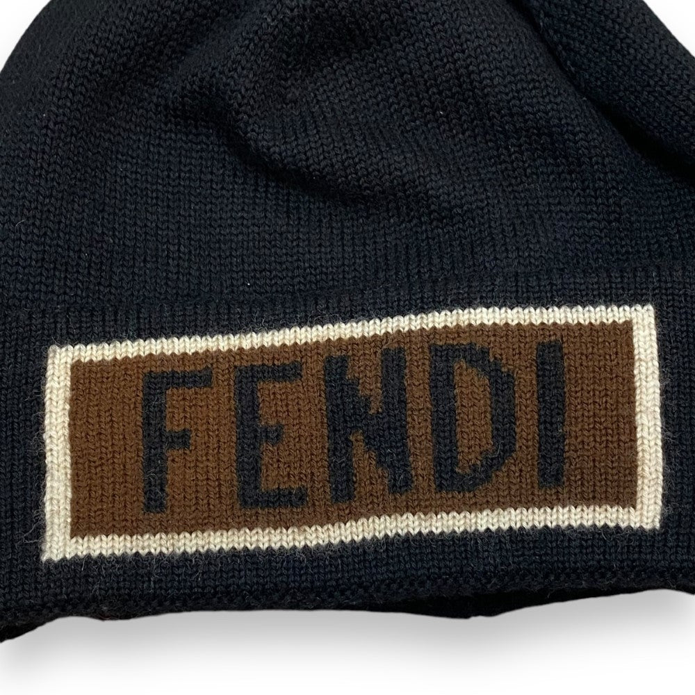 FENDI Black Wool Knit Beanie Size F