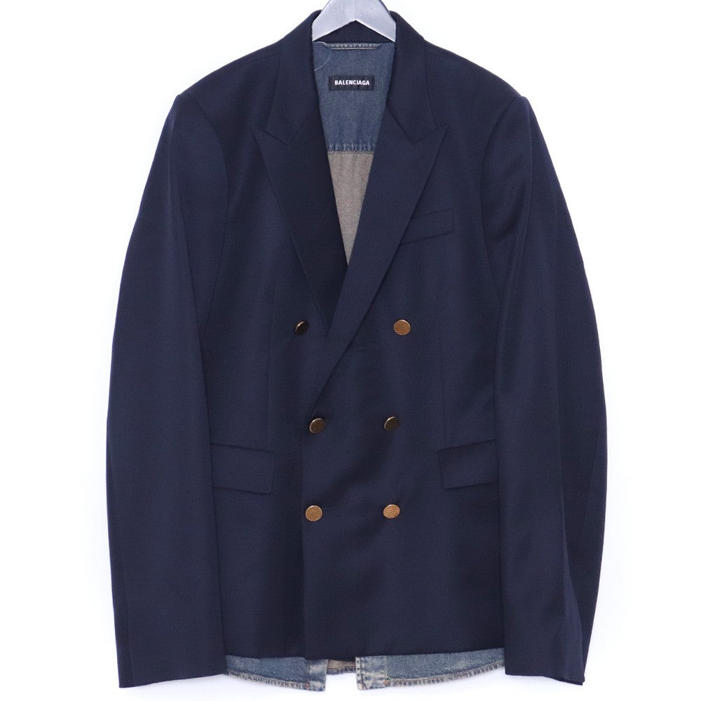 BALENCIAGA 2020 Navy Wool & Denim Blazer Jacket Size 46