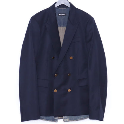 BALENCIAGA 2020 Navy Wool & Denim Blazer Jacket Size 46