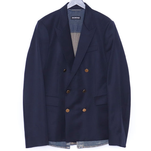 BALENCIAGA 2020 Navy Wool & Denim Blazer Jacket Size 46