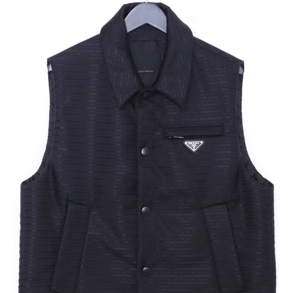 PRADA Re-Nylon Triangle Logo Padded Vest Black Size 48
