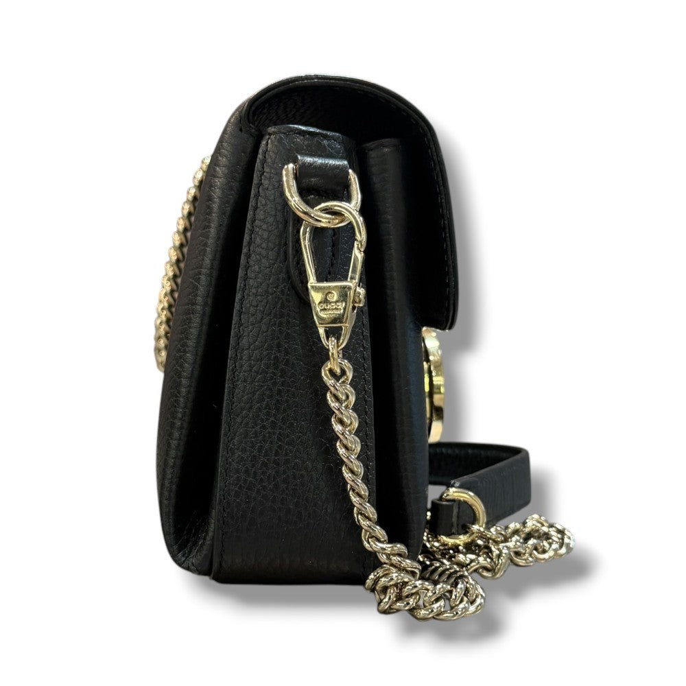 GUCCI Interlocking Chain Leather Shoulder Bag Black Size F