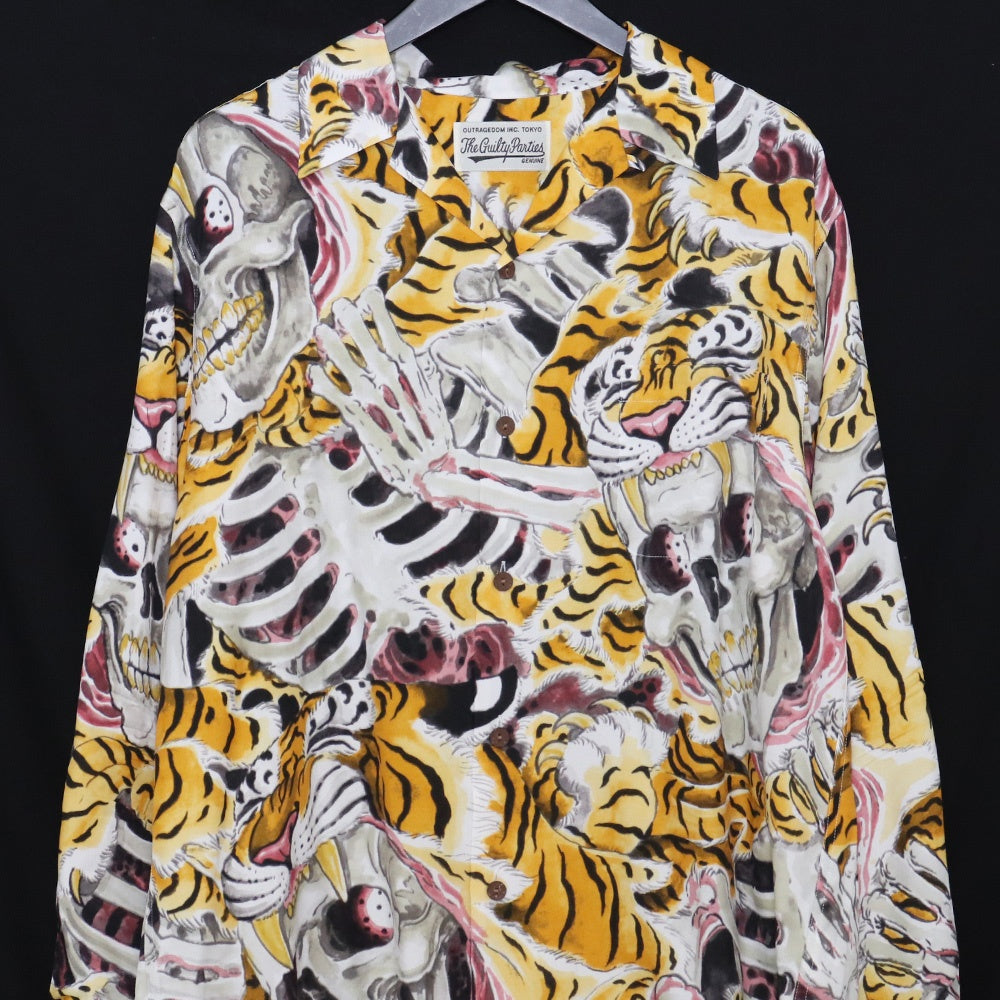 Wacko Maria Tim Lehi Long Sleeve Hawaiian Shirt Tiger Skull Size M