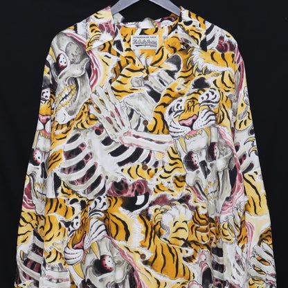 Wacko Maria Tim Lehi Long Sleeve Hawaiian Shirt Tiger Skull Size M