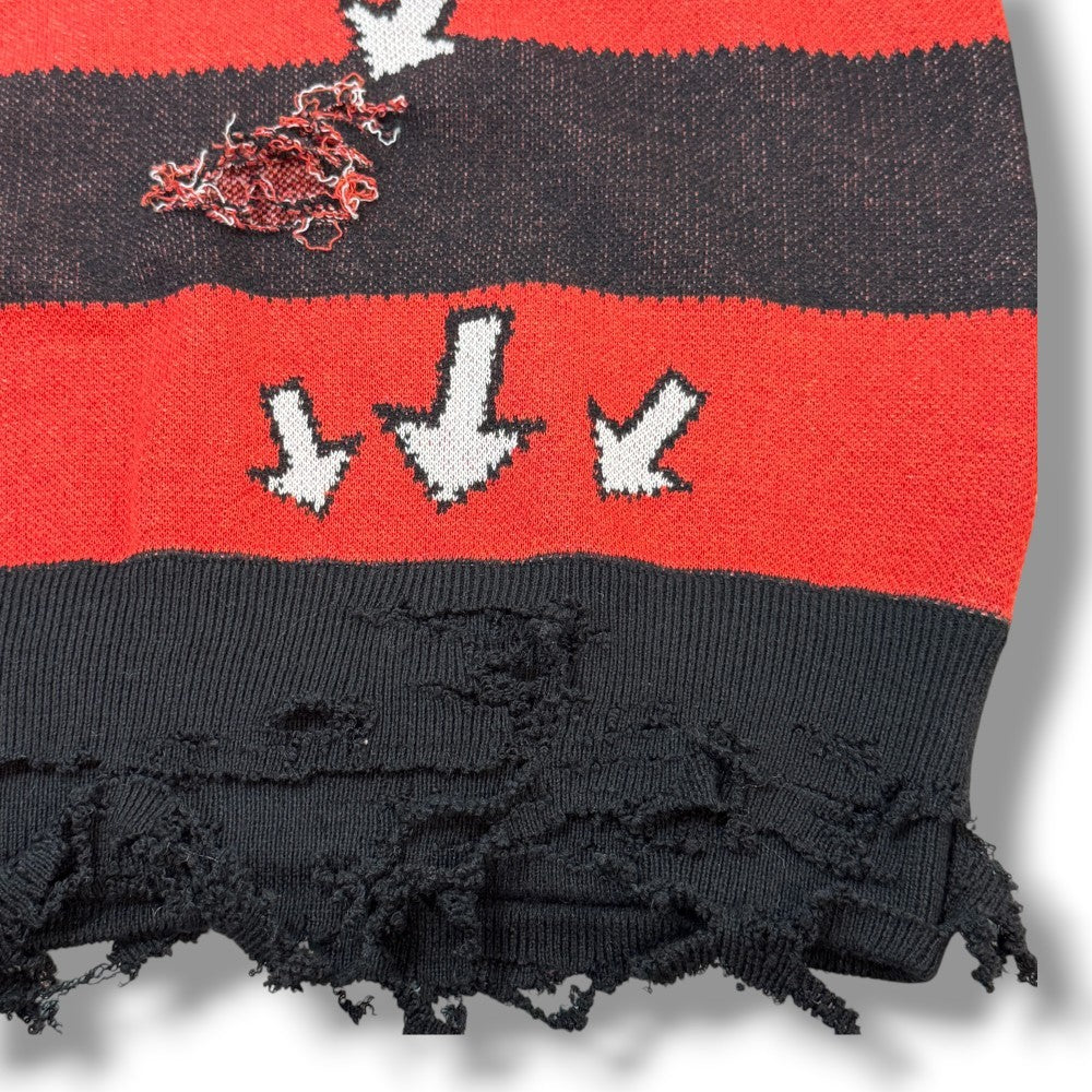 LITTLE BEDROOM Distressed Grunge Knit Sweater Red