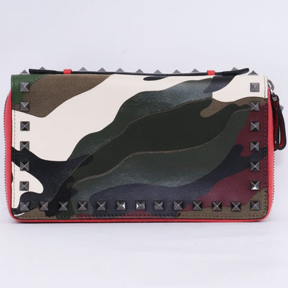 VALENTINO Garavani Camouflage Rockstud Zip Green Long Wallet Size F