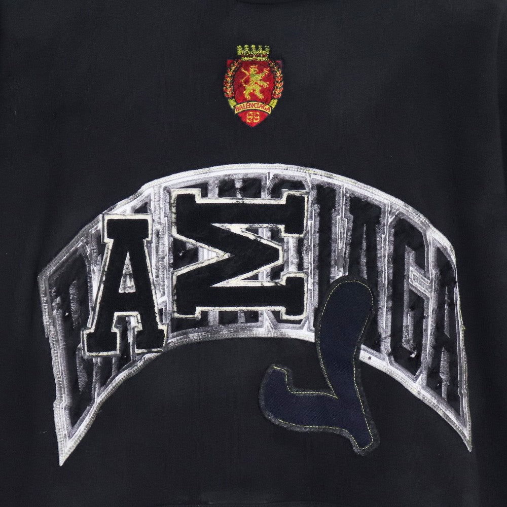 BALENCIAGA SKATER HOODIE Distressed Patch Black Size 2