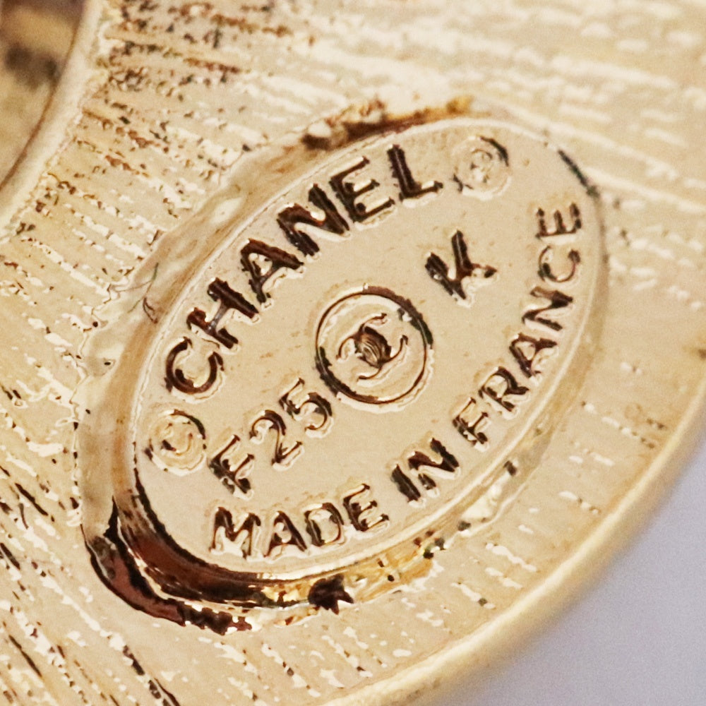 Chanel Coco Mark Moon Rhinestone Gold Black Earrings Size F