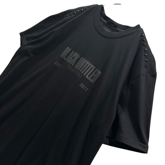 VALENTINO 2017 Black Untitled Logo Studded T-Shirt Size 3XL