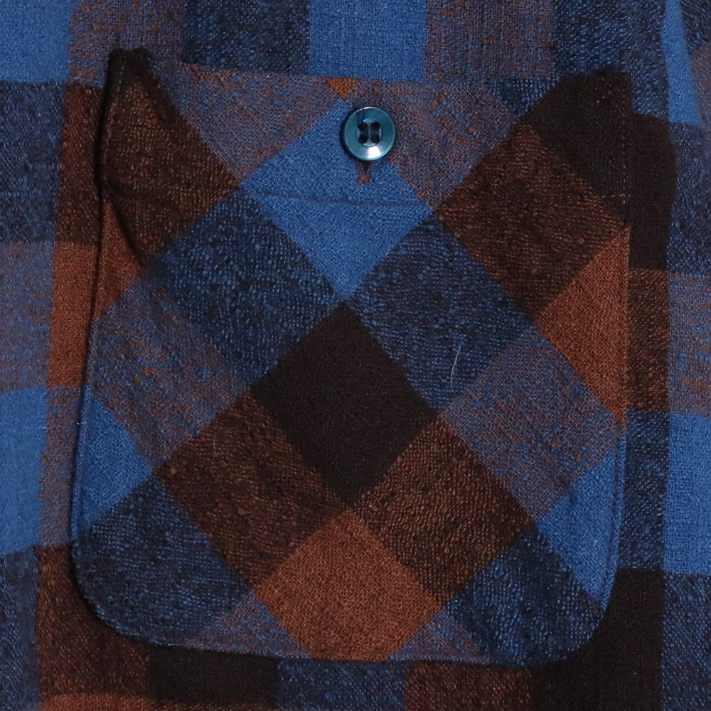 TENDERLOIN Wool Block Check Long Sleeve Button-Up Brown/Blue Size M