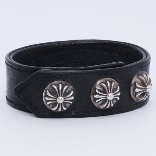 CHROME HEARTS 3BTN 2SNP Cross Ball Bracelet Black Size F