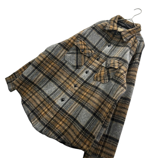 Melton 70s/80s Vintage Brushed Check Grey Orange Jacket Size XL