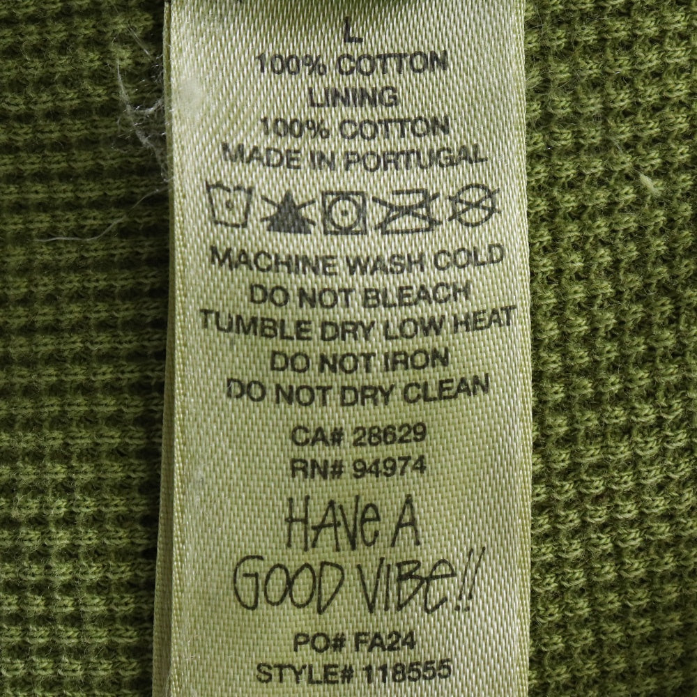 STUSSY Waffle Lined Full Zip Hoodie Green Size L