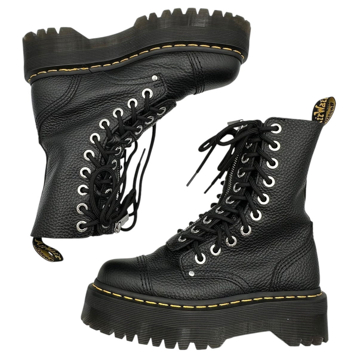 DR.MARTENS Center-Zip 10-Eyelet Lace-Up Boots Black Size UK5