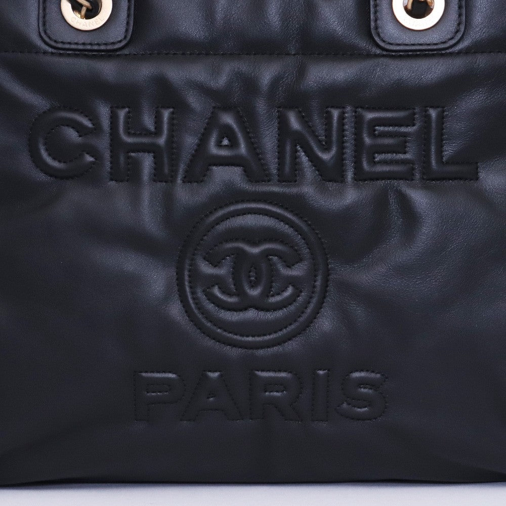 CHANEL Deauville Lambskin 2-Way Tote Bag Black Size F