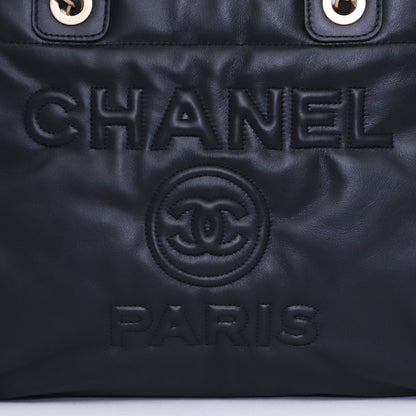 CHANEL Deauville Lambskin 2-Way Tote Bag Black Size F