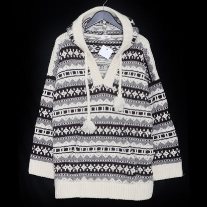 CELINE 21AW Baja Fair Isle Shetland Wool Hoodie Ivory Knit Size M